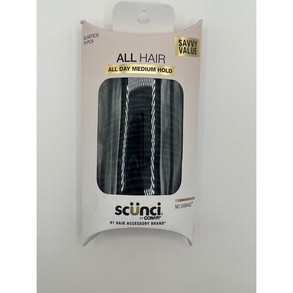 scunci Accessories - Scunci All Hair Elastics 70 Pcs Black All Day Medium Hold‎ New